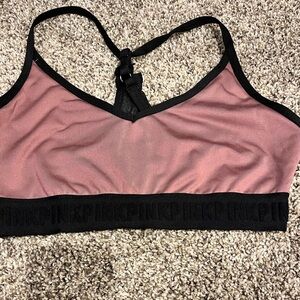 VICTORIAS SECRET PINK DUSTY ROSE SPORTS BRA MEDIUM V NECK ULTIMATE LIGHTLY LINED